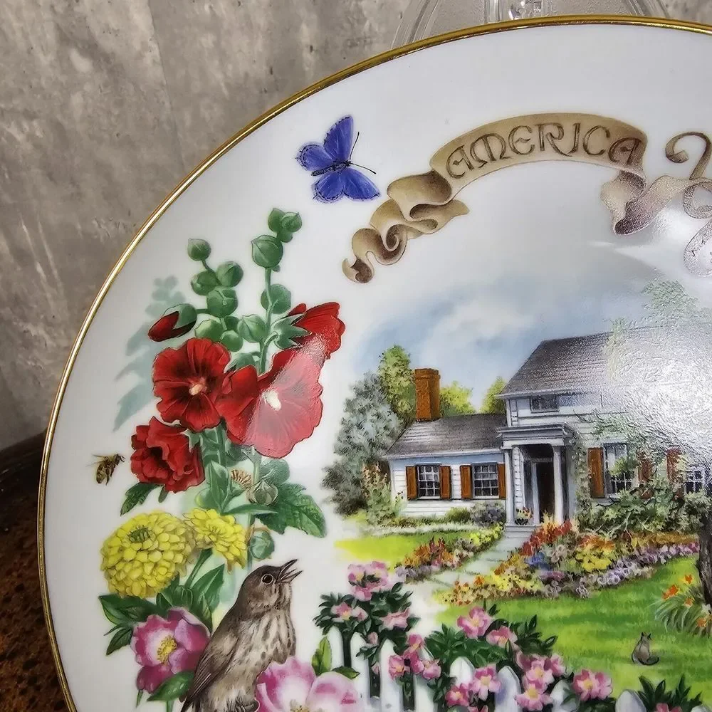Vtg RECO Gardens of‎ Beauty Collectors Plate Dot Barlowe American LE Floral Bird
